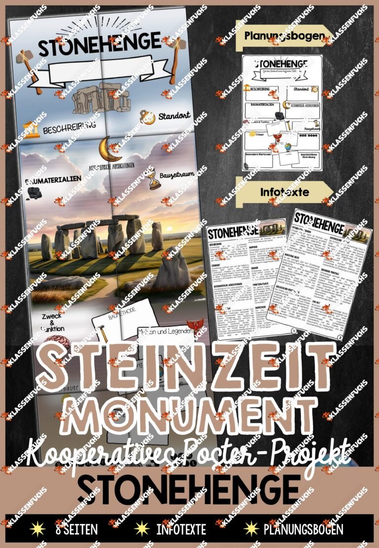 Steinzeit Poster-Projekt Stonehenge | Kooperative Übung + Klassendekoration